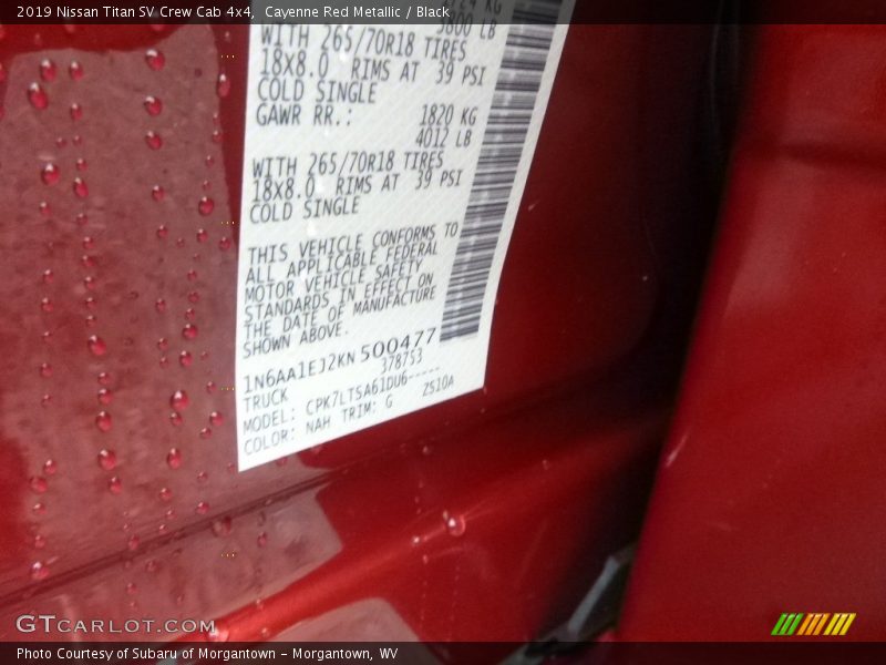 Cayenne Red Metallic / Black 2019 Nissan Titan SV Crew Cab 4x4