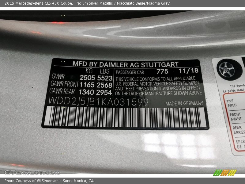 Iridium Silver Metallic / Macchiato Beige/Magma Grey 2019 Mercedes-Benz CLS 450 Coupe