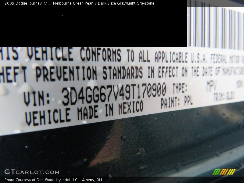 Melbourne Green Pearl / Dark Slate Gray/Light Graystone 2009 Dodge Journey R/T