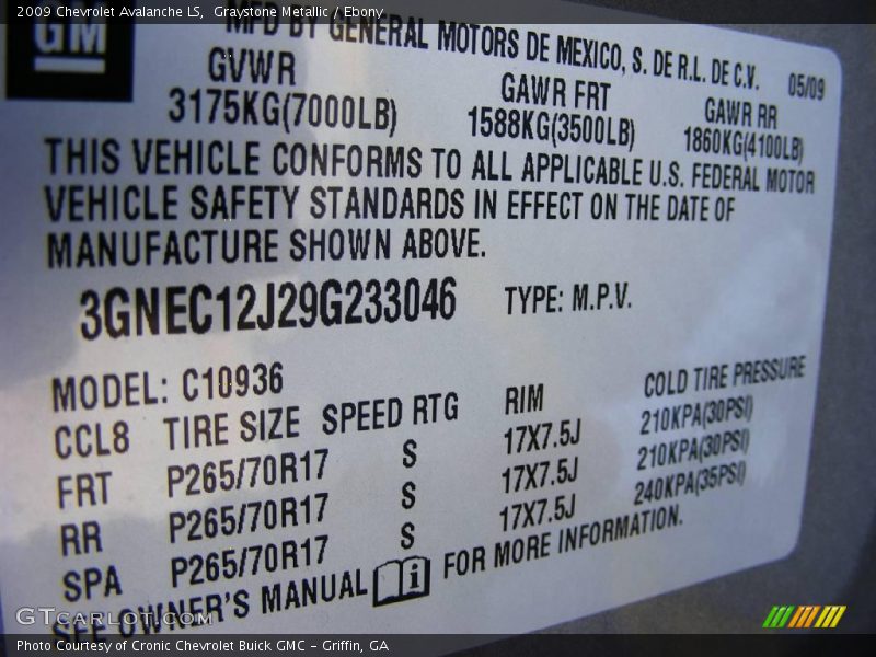 Graystone Metallic / Ebony 2009 Chevrolet Avalanche LS