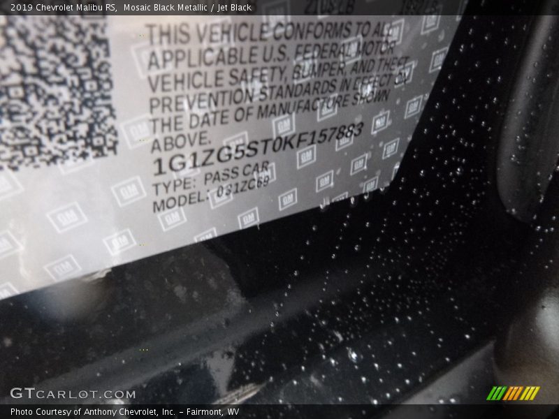 Mosaic Black Metallic / Jet Black 2019 Chevrolet Malibu RS