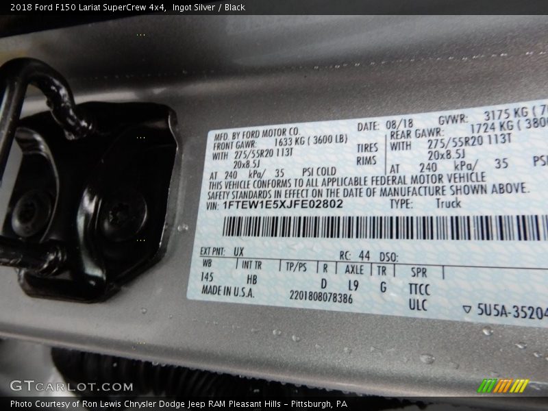 Ingot Silver / Black 2018 Ford F150 Lariat SuperCrew 4x4
