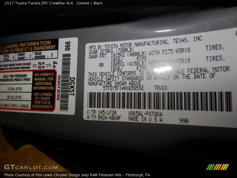 Cement / Black 2017 Toyota Tundra SR5 CrewMax 4x4