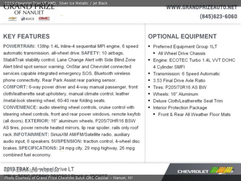 Silver Ice Metallic / Jet Black 2019 Chevrolet Trax LT AWD