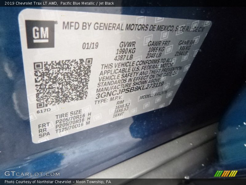 Pacific Blue Metallic / Jet Black 2019 Chevrolet Trax LT AWD