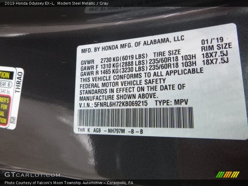 Modern Steel Metallic / Gray 2019 Honda Odyssey EX-L