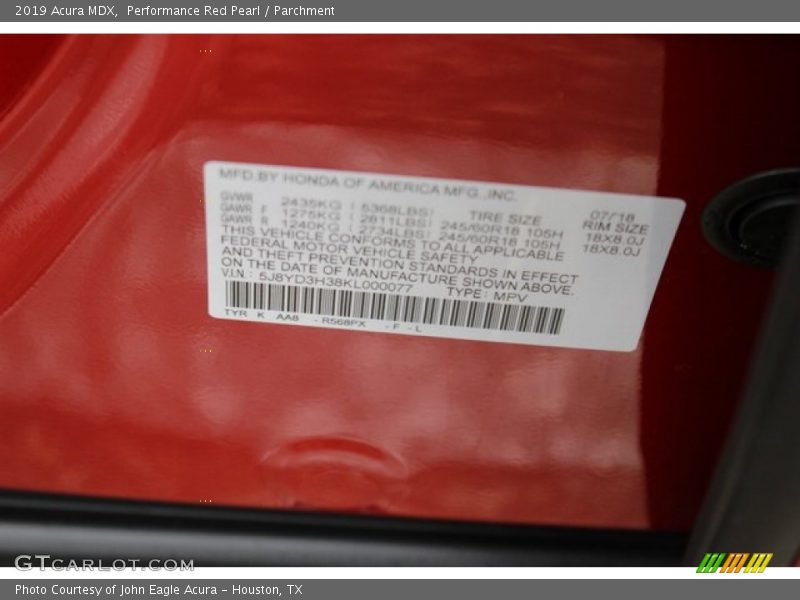 Performance Red Pearl / Parchment 2019 Acura MDX