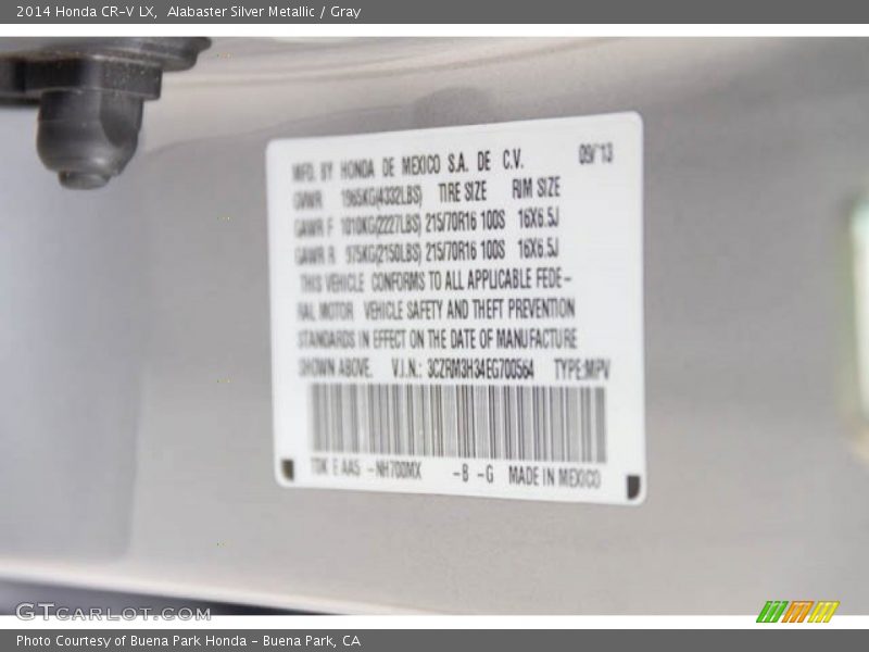 Alabaster Silver Metallic / Gray 2014 Honda CR-V LX