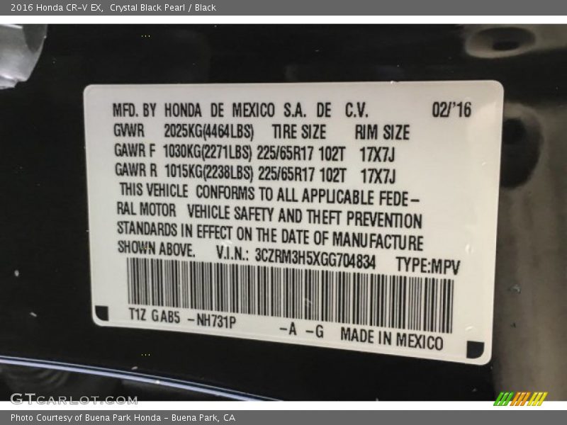 Crystal Black Pearl / Black 2016 Honda CR-V EX