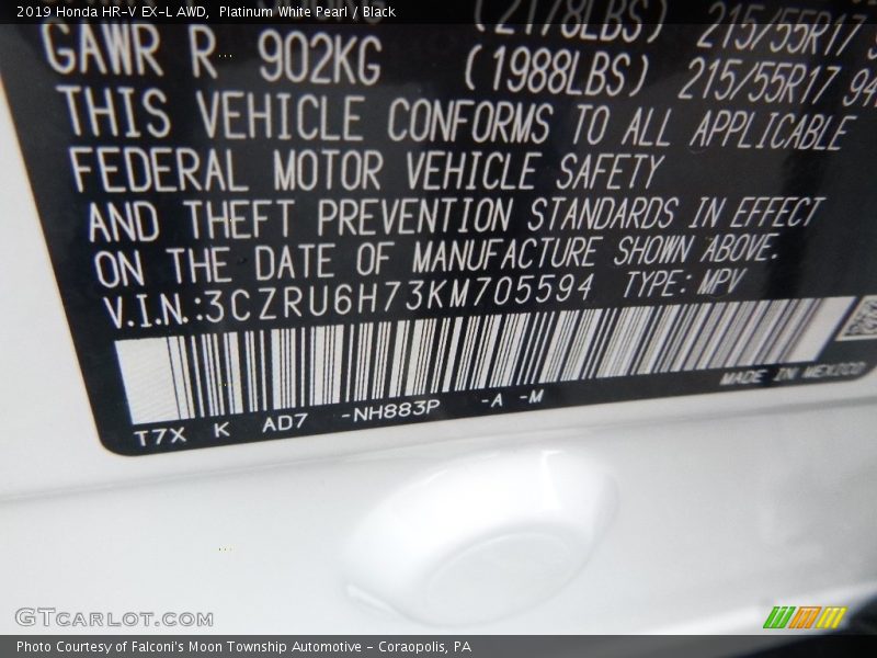 Platinum White Pearl / Black 2019 Honda HR-V EX-L AWD