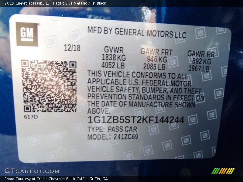 Pacific Blue Metallic / Jet Black 2019 Chevrolet Malibu LS