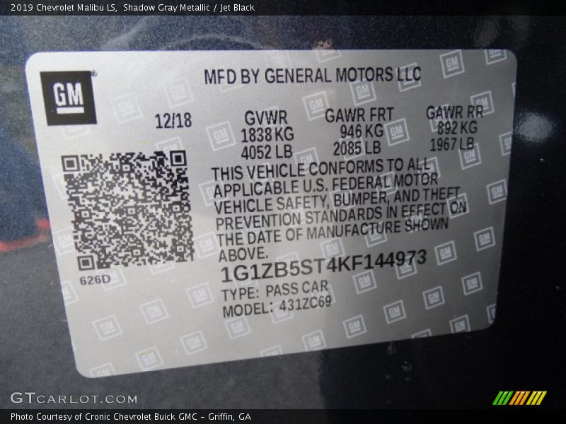 Shadow Gray Metallic / Jet Black 2019 Chevrolet Malibu LS