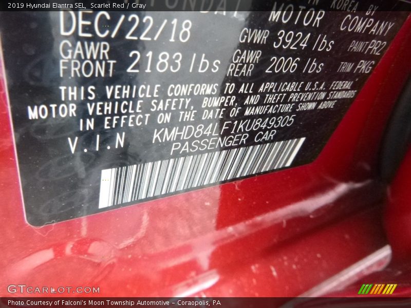 Scarlet Red / Gray 2019 Hyundai Elantra SEL