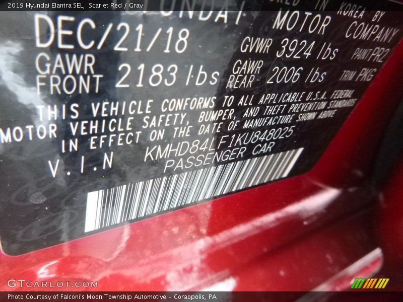 Scarlet Red / Gray 2019 Hyundai Elantra SEL