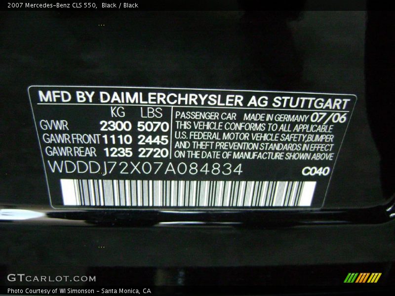 Black / Black 2007 Mercedes-Benz CLS 550