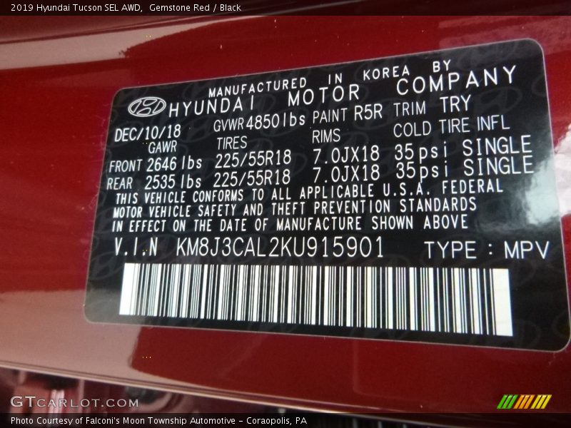 Gemstone Red / Black 2019 Hyundai Tucson SEL AWD