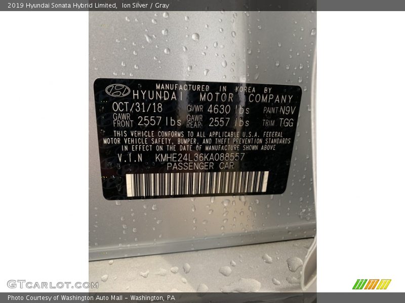 Ion Silver / Gray 2019 Hyundai Sonata Hybrid Limited