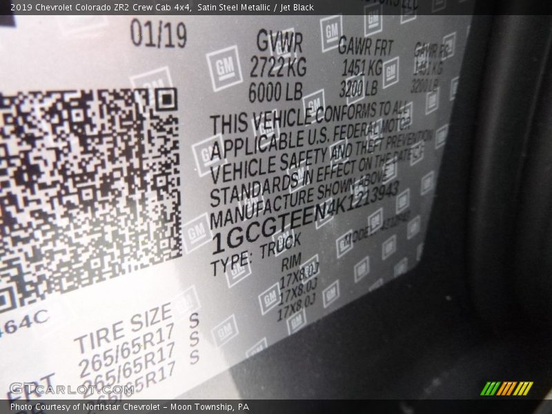 Satin Steel Metallic / Jet Black 2019 Chevrolet Colorado ZR2 Crew Cab 4x4