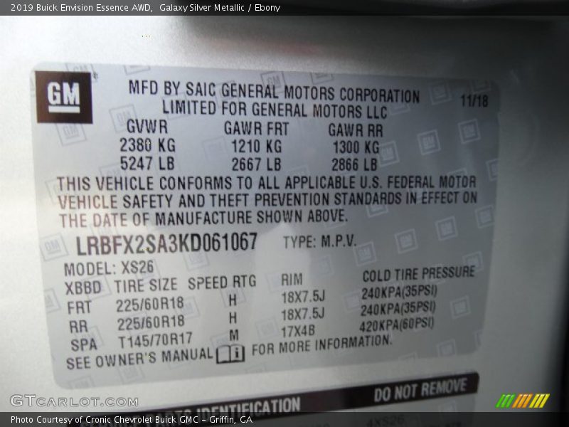 Galaxy Silver Metallic / Ebony 2019 Buick Envision Essence AWD