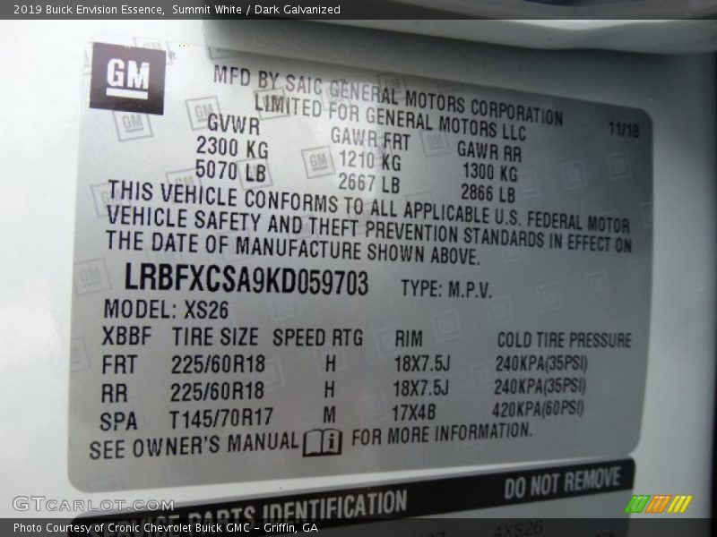 Summit White / Dark Galvanized 2019 Buick Envision Essence