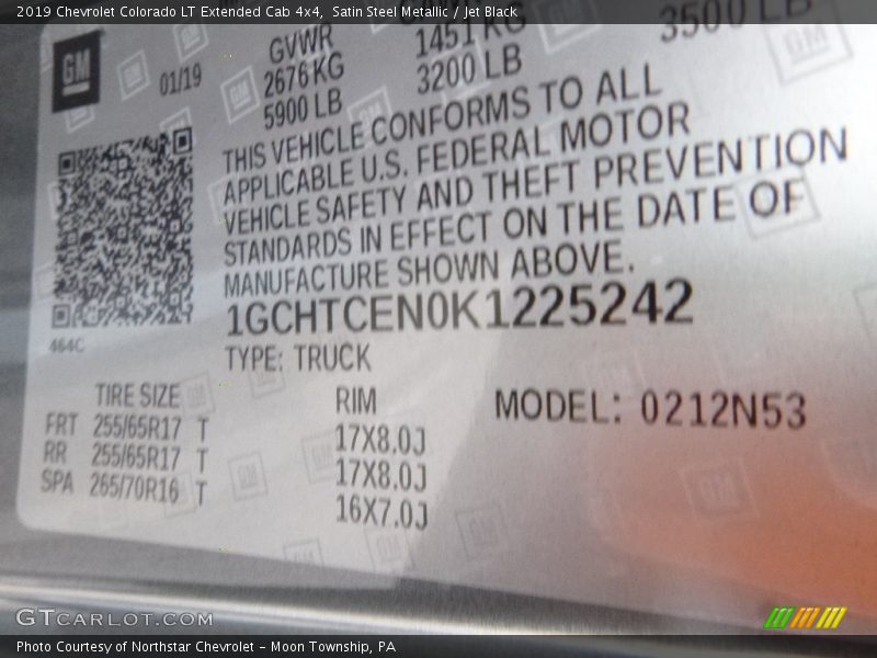 Satin Steel Metallic / Jet Black 2019 Chevrolet Colorado LT Extended Cab 4x4