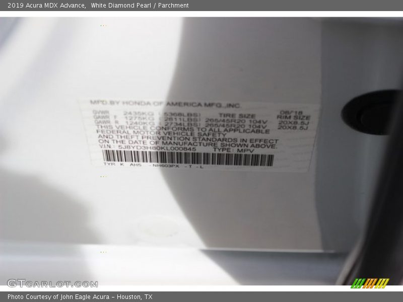 White Diamond Pearl / Parchment 2019 Acura MDX Advance