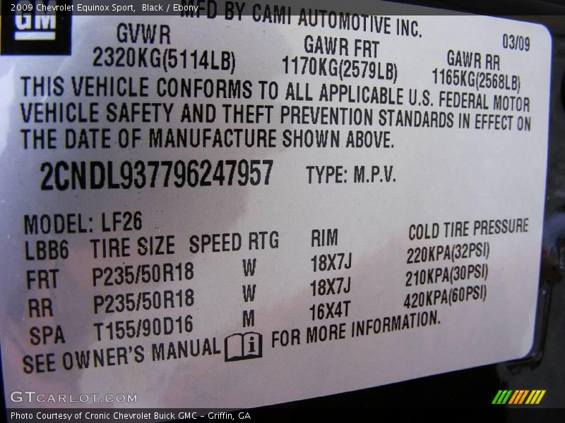 Black / Ebony 2009 Chevrolet Equinox Sport