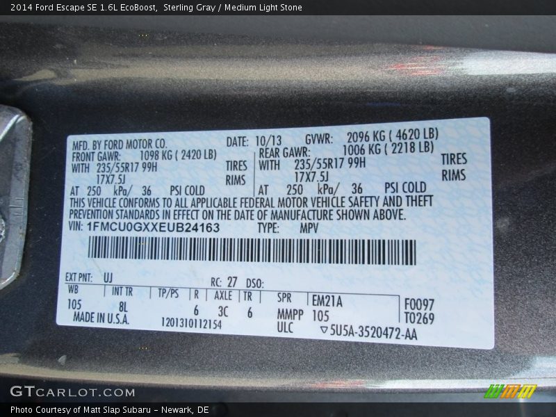 Sterling Gray / Medium Light Stone 2014 Ford Escape SE 1.6L EcoBoost