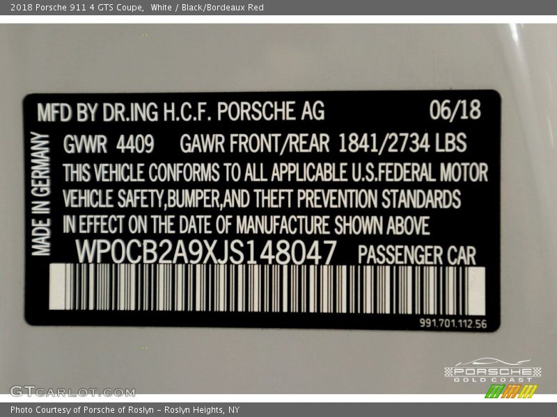 White / Black/Bordeaux Red 2018 Porsche 911 4 GTS Coupe