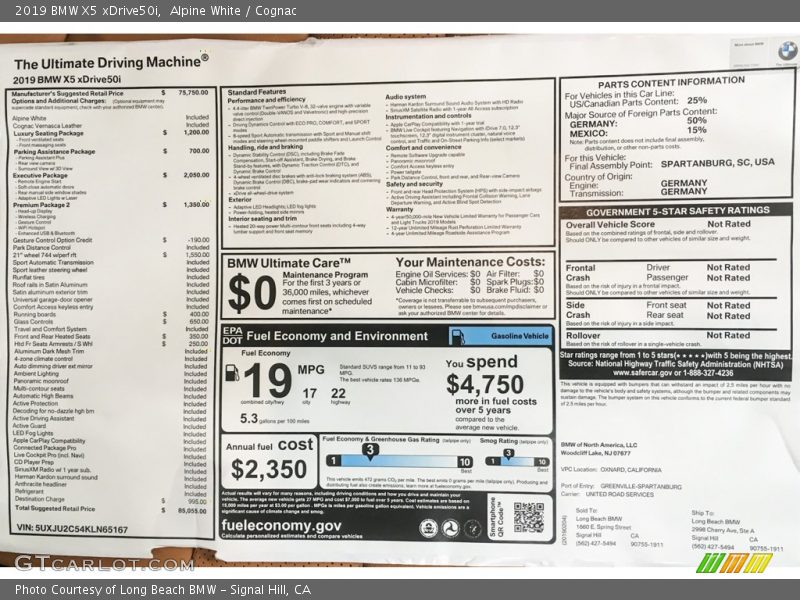 Alpine White / Cognac 2019 BMW X5 xDrive50i