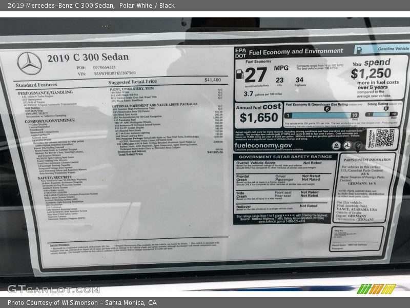 Polar White / Black 2019 Mercedes-Benz C 300 Sedan