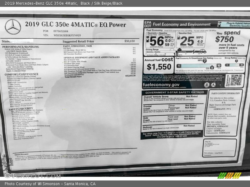 Black / Silk Beige/Black 2019 Mercedes-Benz GLC 350e 4Matic