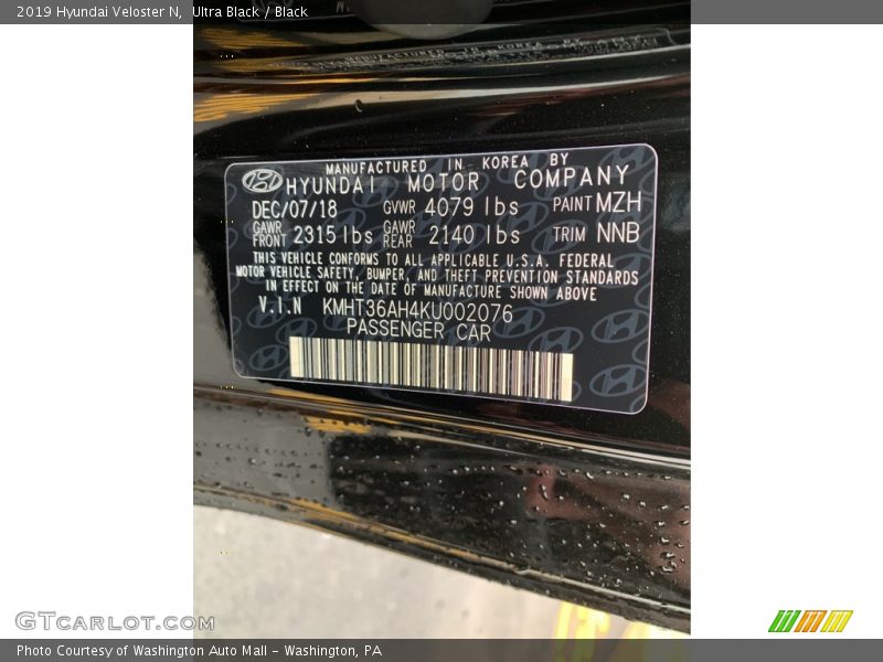 Ultra Black / Black 2019 Hyundai Veloster N