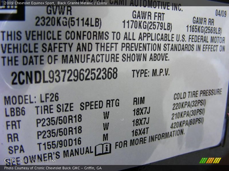 Black Granite Metallic / Ebony 2009 Chevrolet Equinox Sport
