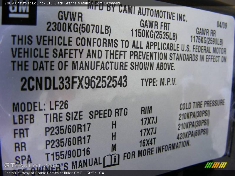 Black Granite Metallic / Light Cashmere 2009 Chevrolet Equinox LT