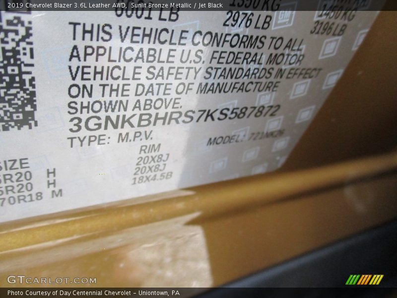 Sunlit Bronze Metallic / Jet Black 2019 Chevrolet Blazer 3.6L Leather AWD