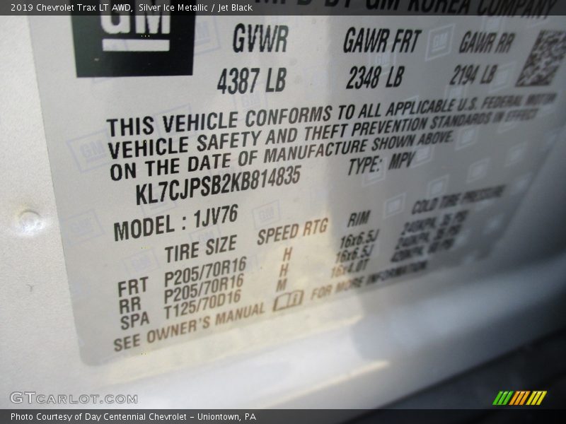 Silver Ice Metallic / Jet Black 2019 Chevrolet Trax LT AWD
