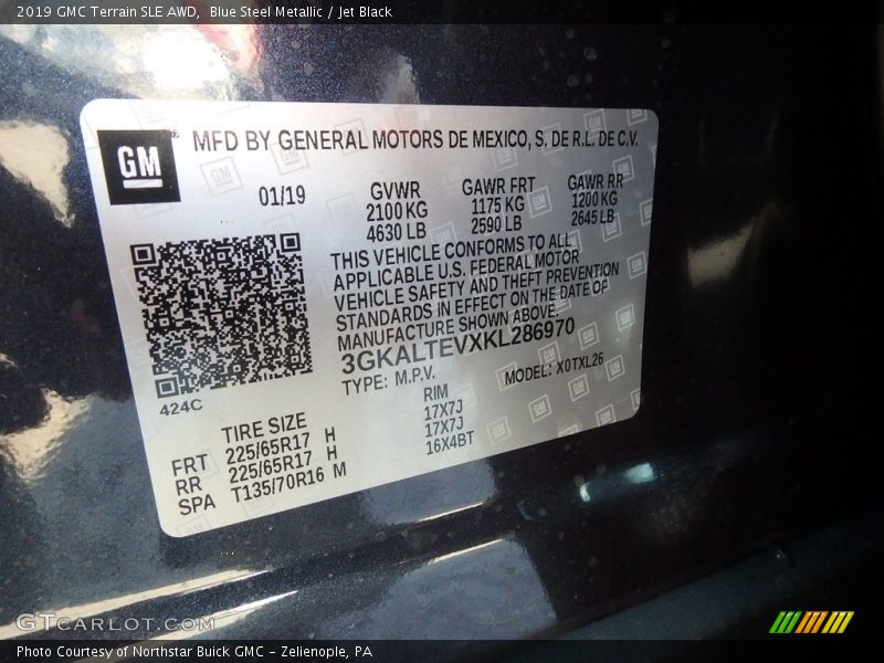 Blue Steel Metallic / Jet Black 2019 GMC Terrain SLE AWD
