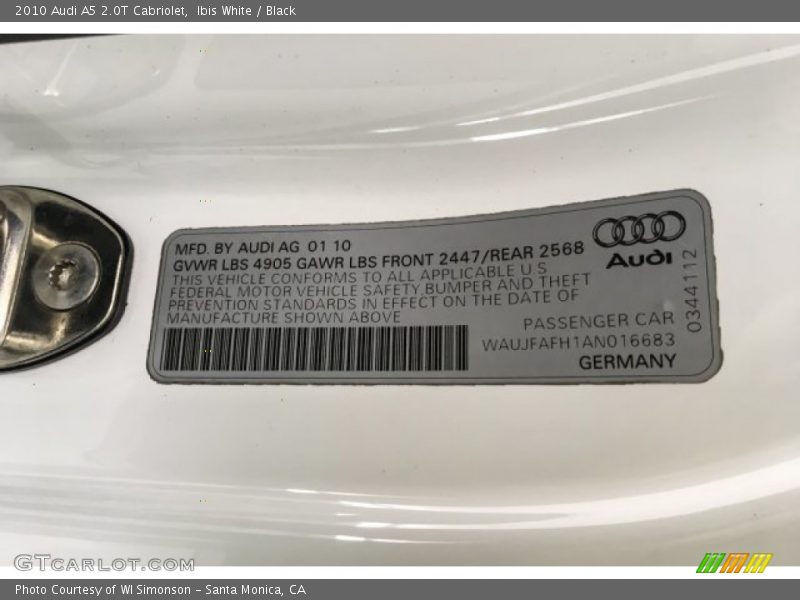 Ibis White / Black 2010 Audi A5 2.0T Cabriolet