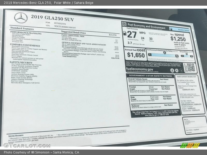 Polar White / Sahara Beige 2019 Mercedes-Benz GLA 250