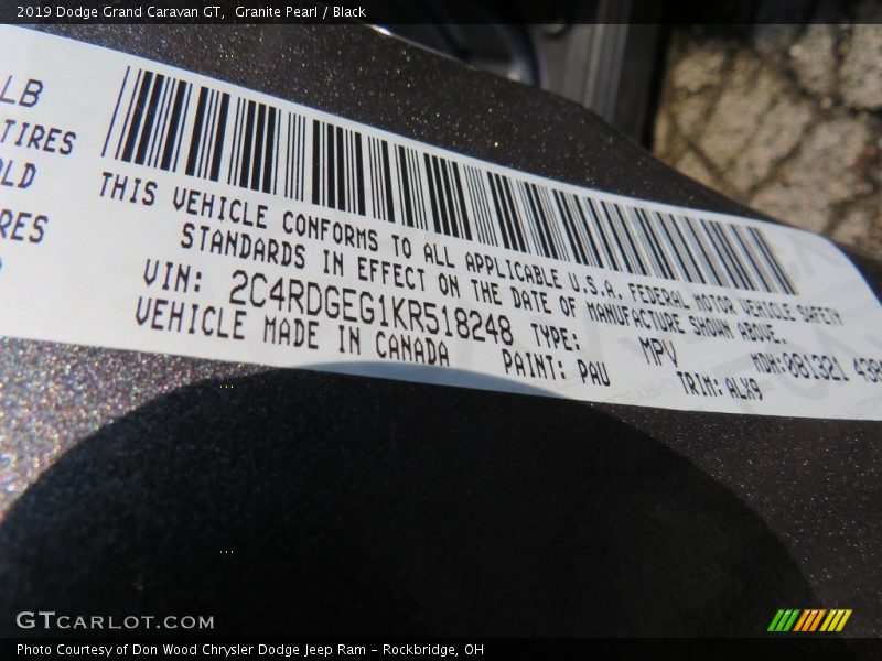 Granite Pearl / Black 2019 Dodge Grand Caravan GT