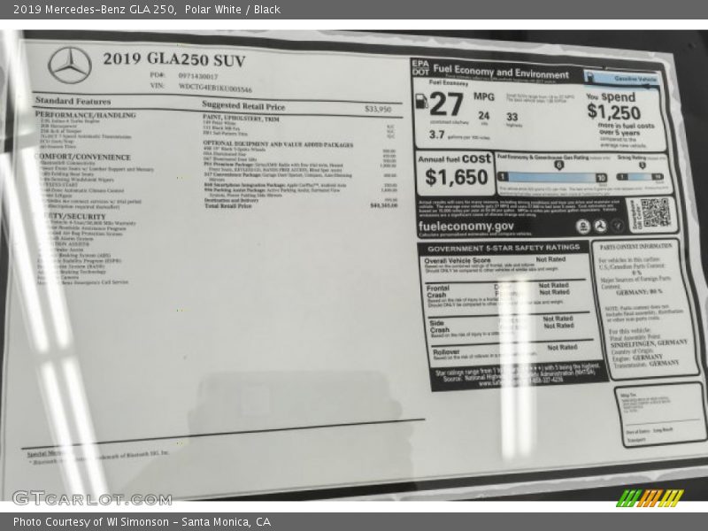 Polar White / Black 2019 Mercedes-Benz GLA 250