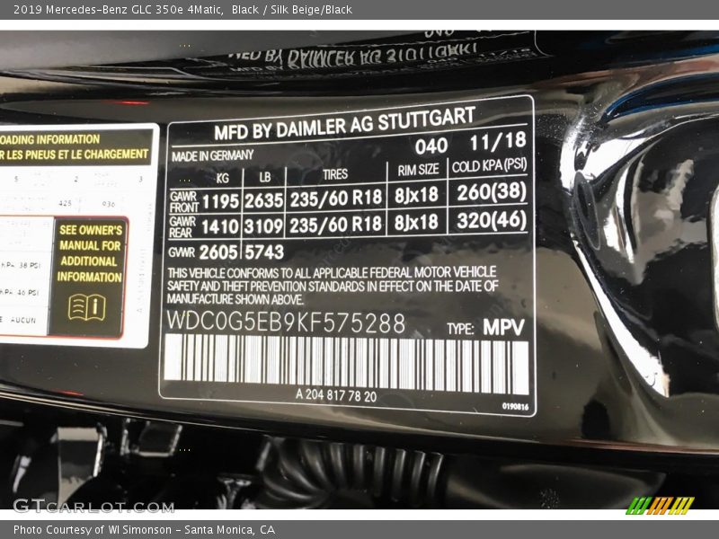 Black / Silk Beige/Black 2019 Mercedes-Benz GLC 350e 4Matic