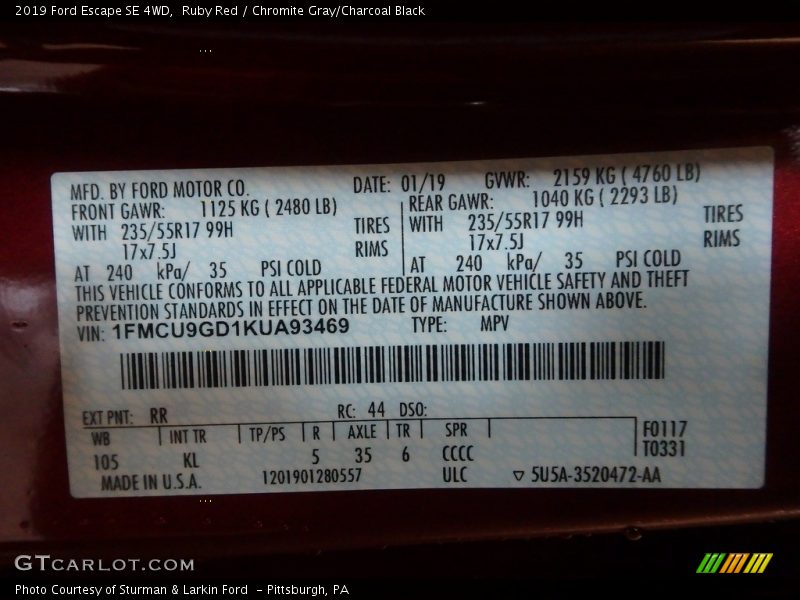 Ruby Red / Chromite Gray/Charcoal Black 2019 Ford Escape SE 4WD
