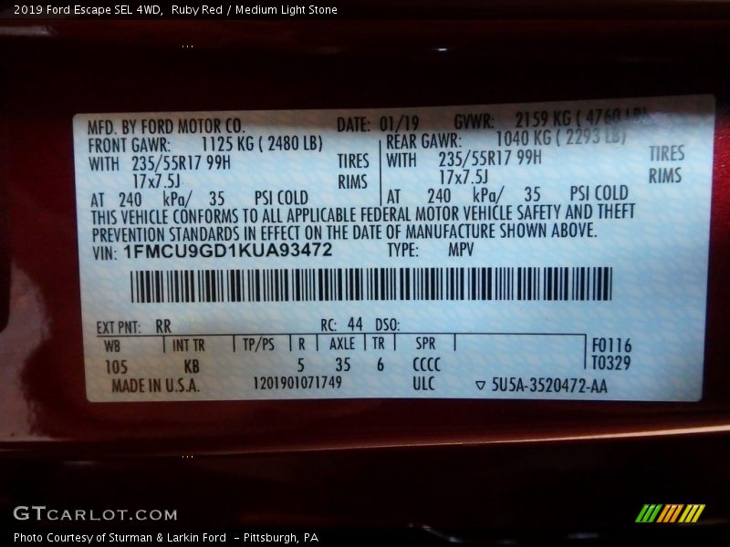 Ruby Red / Medium Light Stone 2019 Ford Escape SEL 4WD