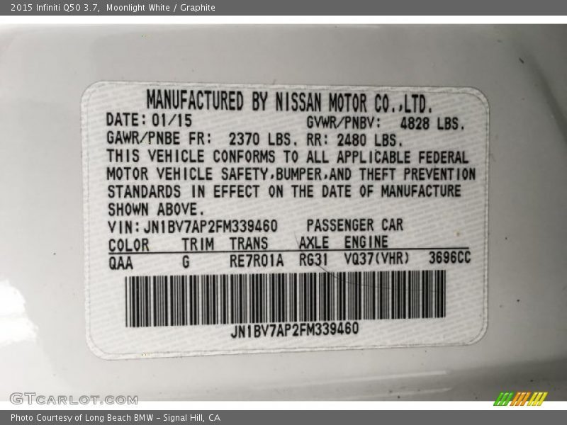 Moonlight White / Graphite 2015 Infiniti Q50 3.7