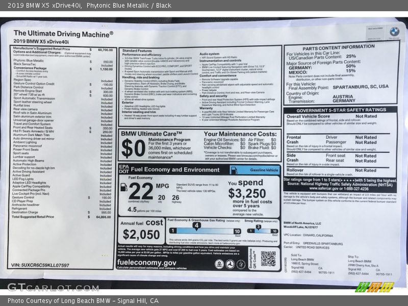 Phytonic Blue Metallic / Black 2019 BMW X5 xDrive40i