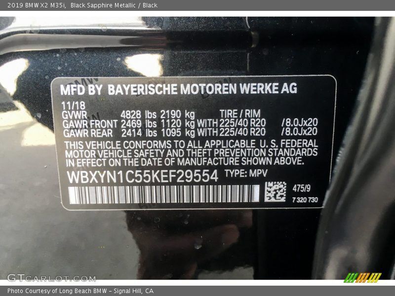 2019 X2 M35i Black Sapphire Metallic Color Code 475