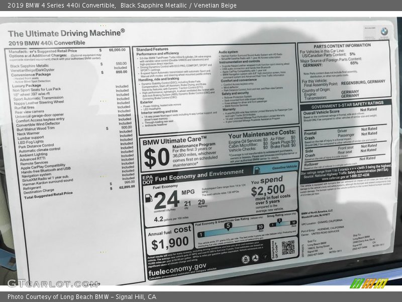Black Sapphire Metallic / Venetian Beige 2019 BMW 4 Series 440i Convertible