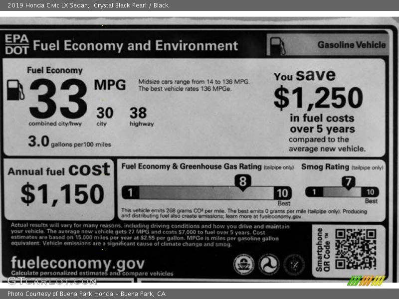 Crystal Black Pearl / Black 2019 Honda Civic LX Sedan